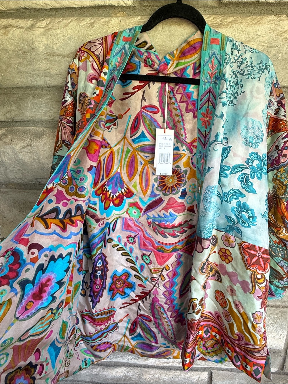 Johnny Was Reversible PATCHWORK GILLIAN KIMONO top Silk Small, large $480 - Picture 4 of 11